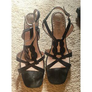 Biviel Shoes. Black Leather Strappy Short Wedge Size 40